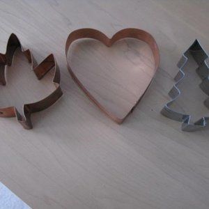 Cookie Cutters: Tree, Heart and Maple Leaf - copper and tin